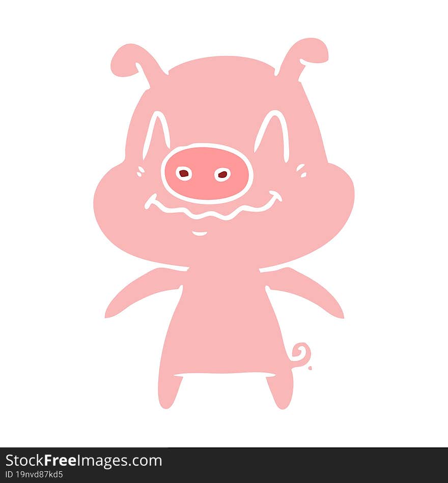 nervous flat color style cartoon pig