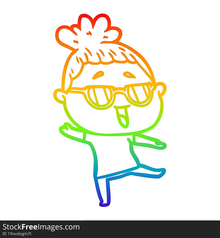 Rainbow Gradient Line Drawing Cartoon Happy Woman Wearing Spectacles