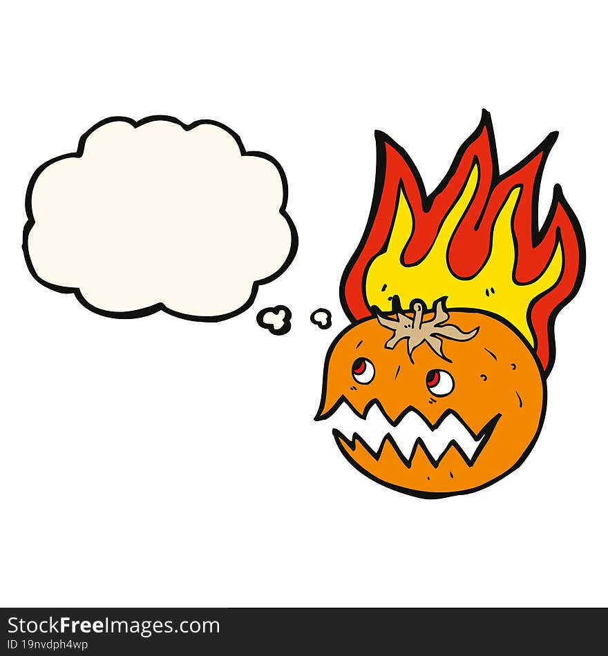 Cartoon Flaming Pumpkin With Thought Bubble