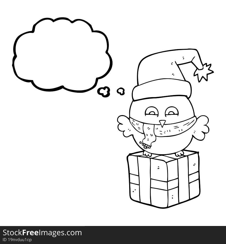 thought bubble cartoon cute christmas owl on gift