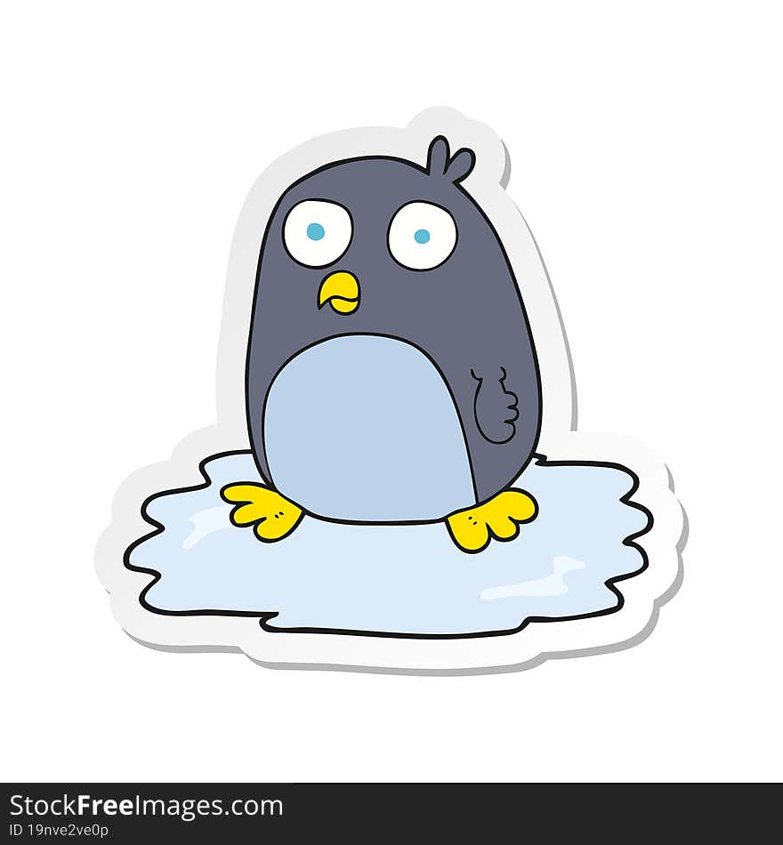 sticker of a cartoon penguin on ice