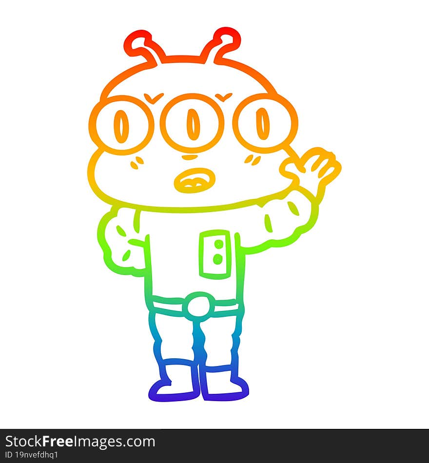 rainbow gradient line drawing cartoon three eyed alien