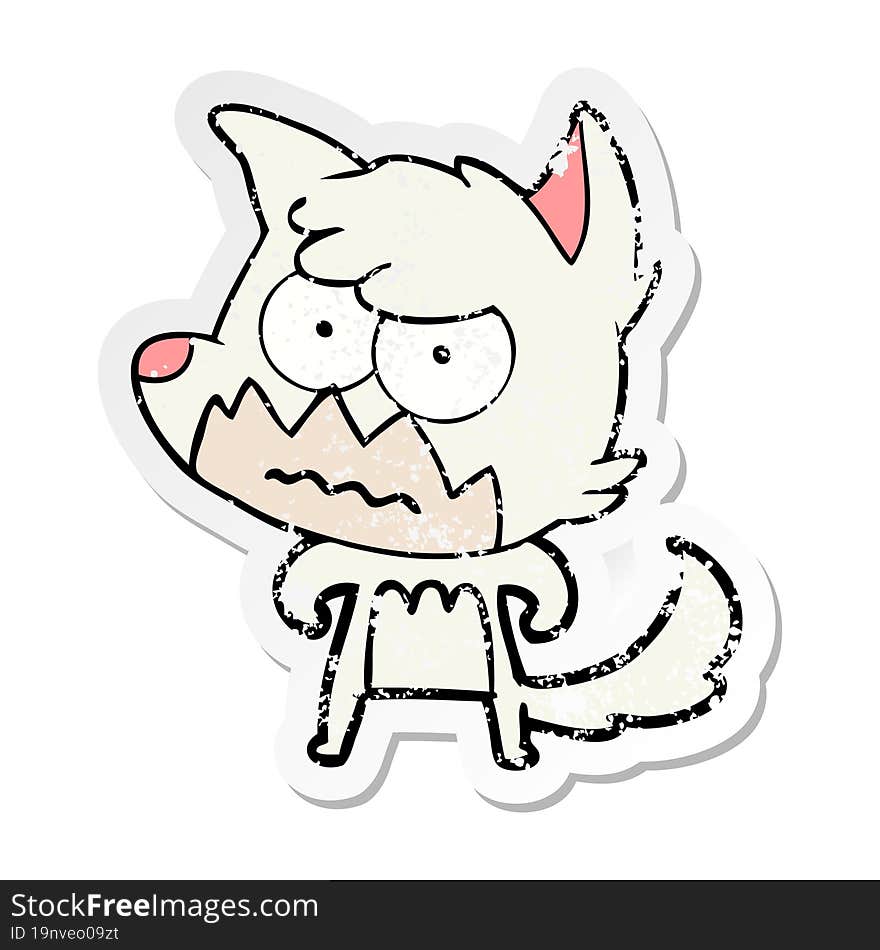 distressed sticker of a cartoon annoyed fox