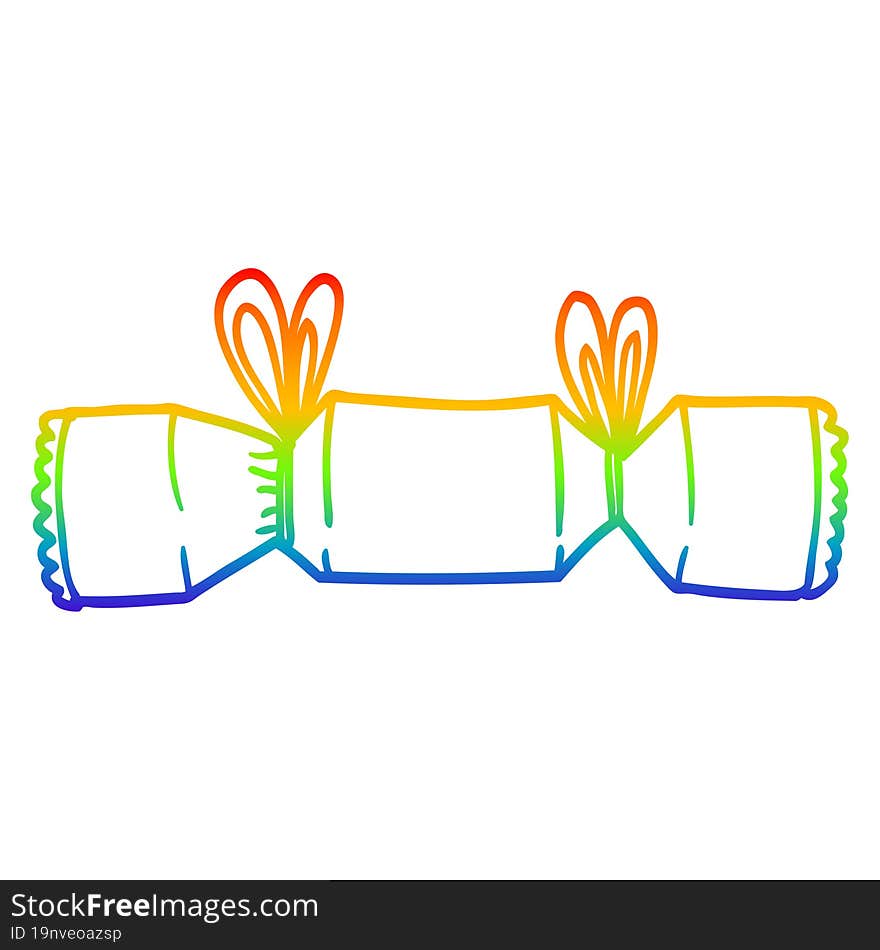 rainbow gradient line drawing of a cartoon christmas cracker