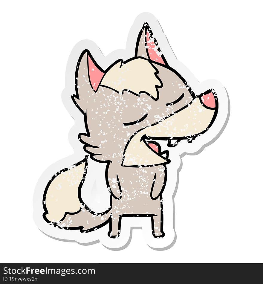 distressed sticker of a cartoon wolf laughing