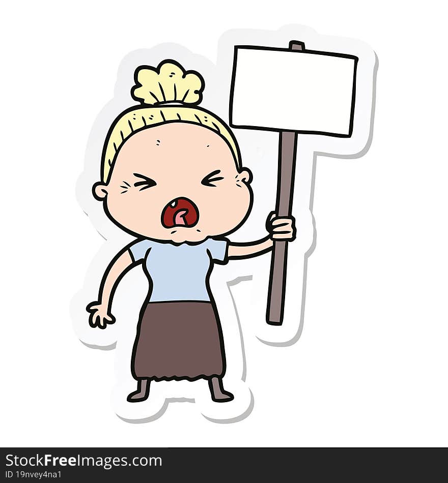 Sticker Of A Cartoon Angry Old Woman