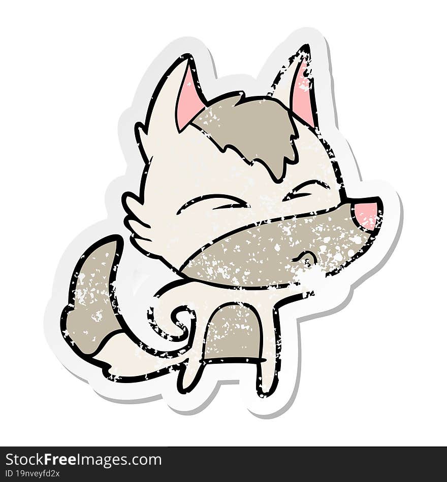 distressed sticker of a cartoon wolf whistling