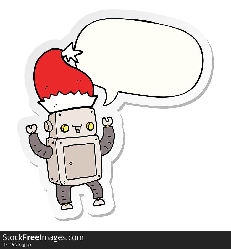 cartoon christmas robot and speech bubble sticker