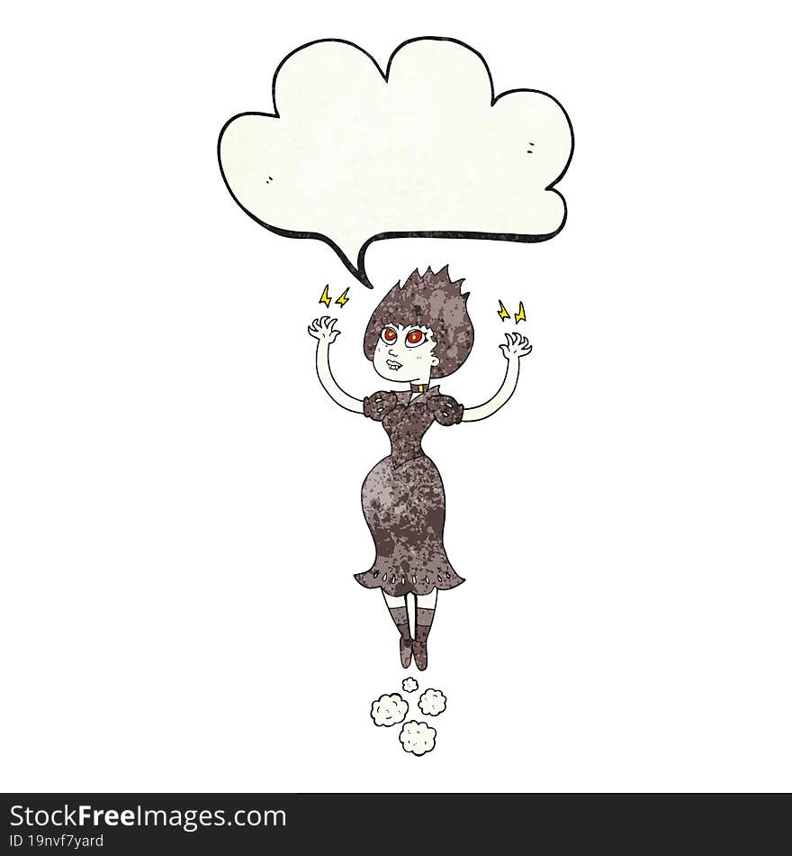 speech bubble textured cartoon vampire girl flying