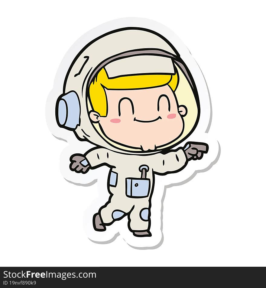 Sticker Of A Happy Cartoon Astronaut Man