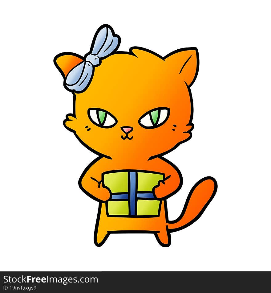 cute cartoon cat with present. cute cartoon cat with present