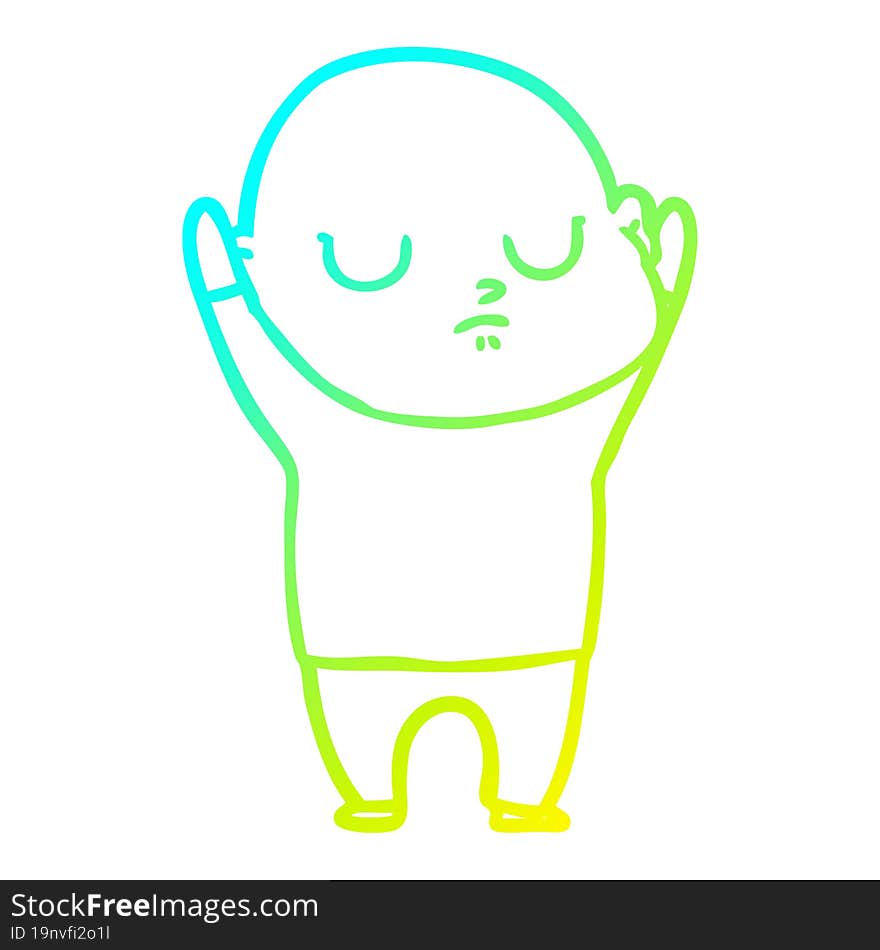 cold gradient line drawing of a cartoon bald man