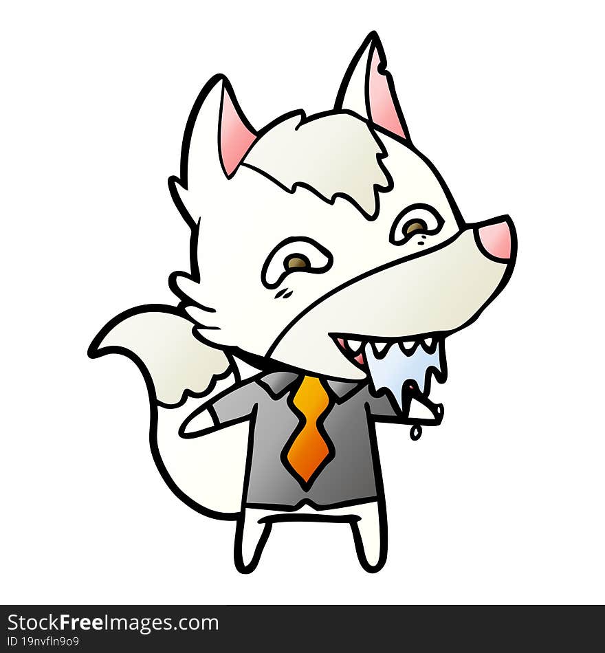 cartoon hungry wolf in office clothes. cartoon hungry wolf in office clothes