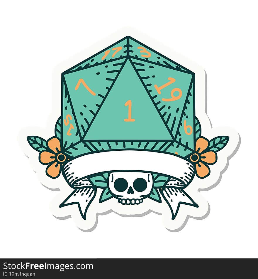 natural one d20 dice roll sticker