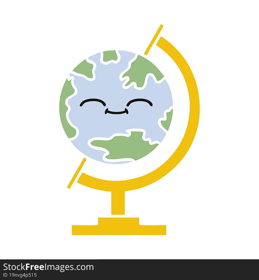 flat color retro cartoon globe of the world