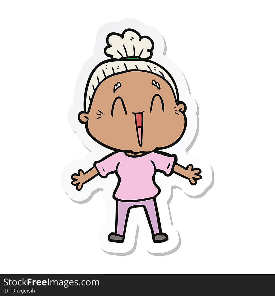 Sticker Of A Cartoon Happy Old Lady