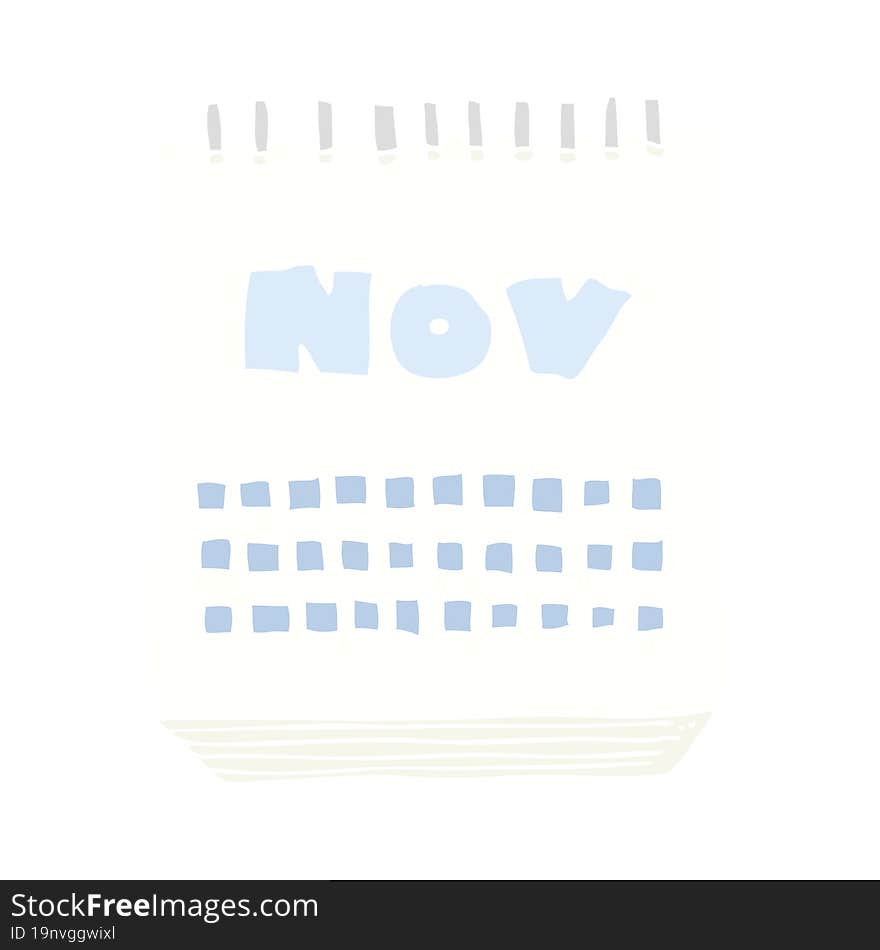 Flat Color Illustration Of A Cartoon Calendar Showing Month Of November