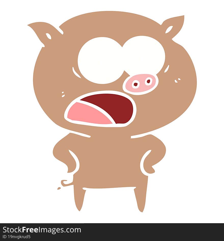 flat color style cartoon pig shouting