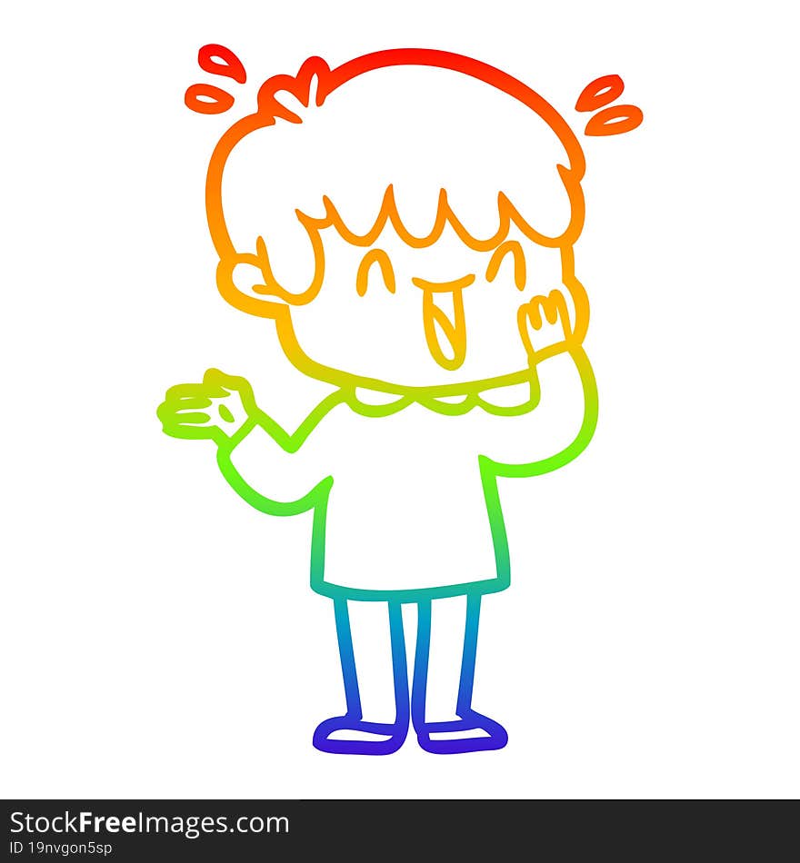 rainbow gradient line drawing of a cartoon laughing boy