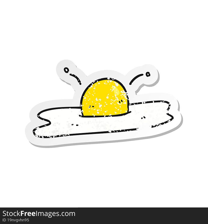 retro distressed sticker of a cartoon fried egg