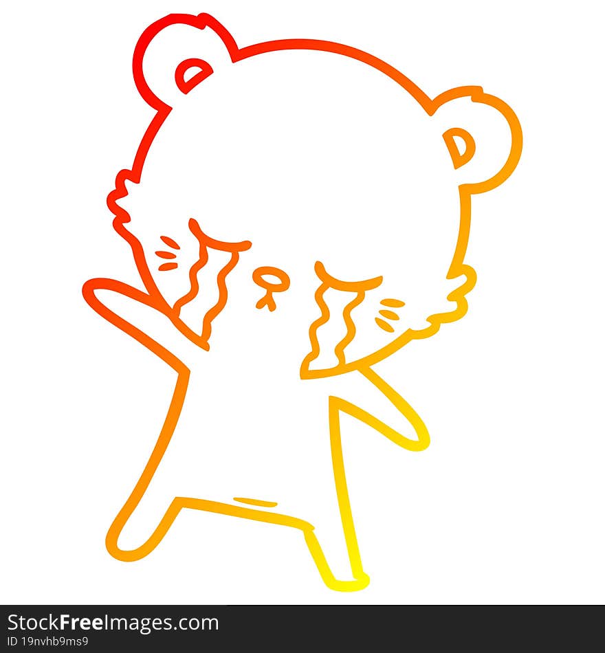 warm gradient line drawing crying cartoon bear