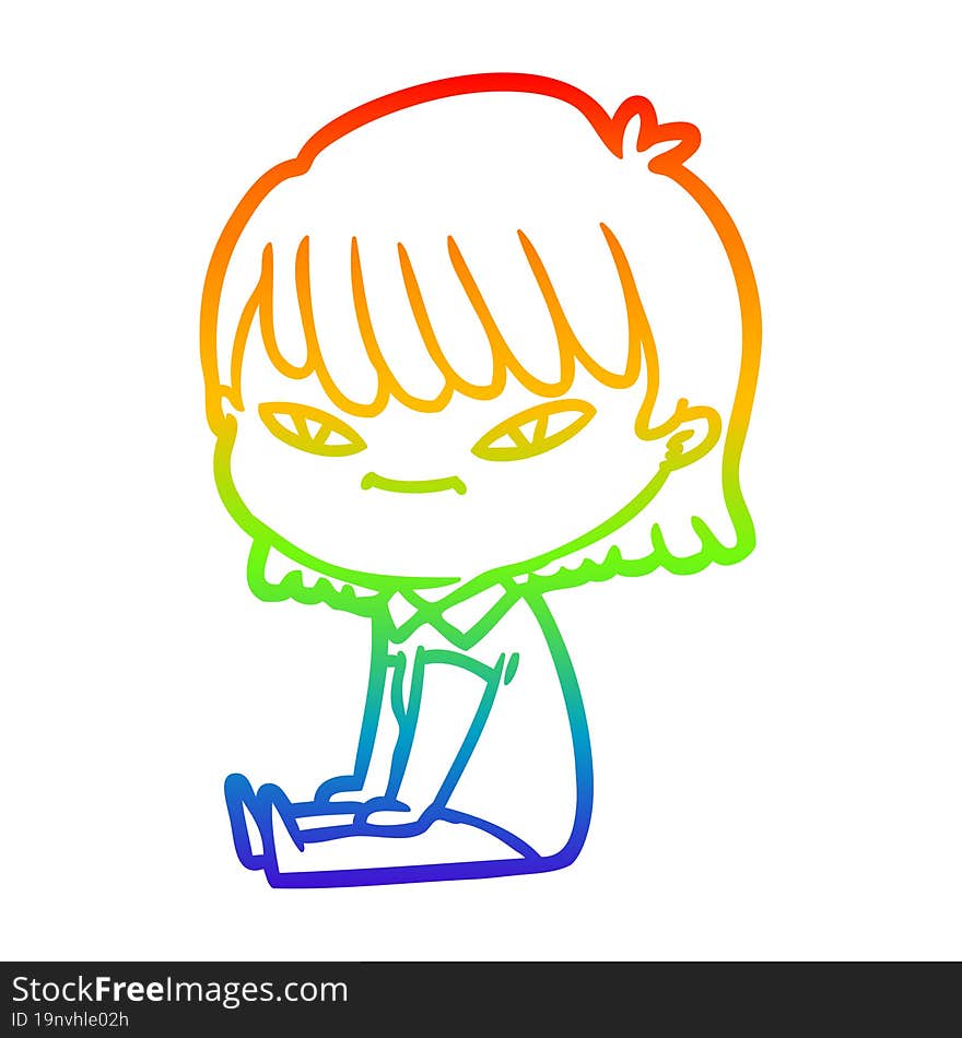 rainbow gradient line drawing of a cartoon woman