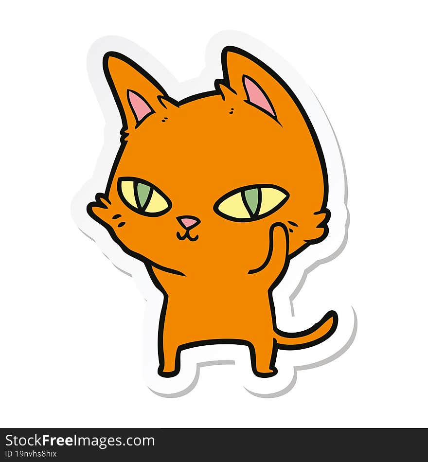 sticker of a cartoon cat with bright eyes