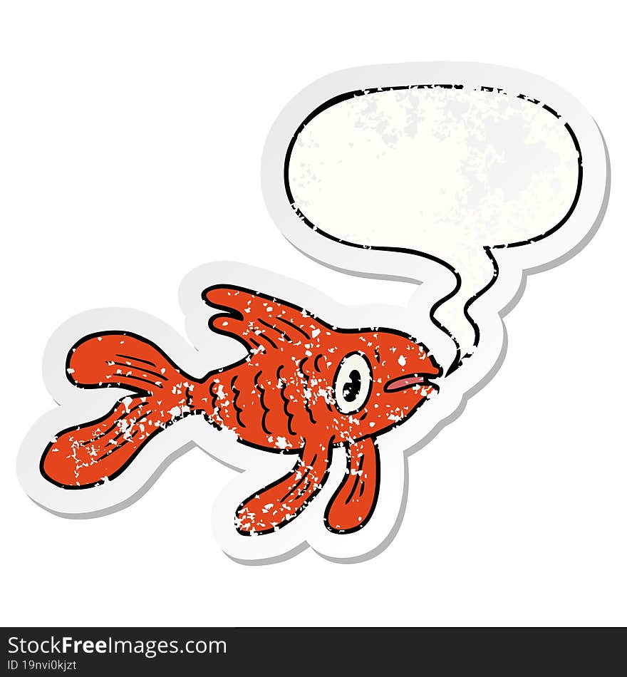 cartoon fish with speech bubble distressed distressed old sticker. cartoon fish with speech bubble distressed distressed old sticker