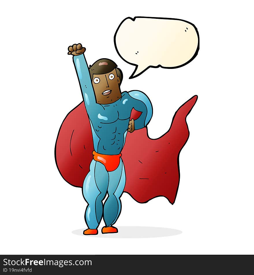 cartoon superhero with speech bubble