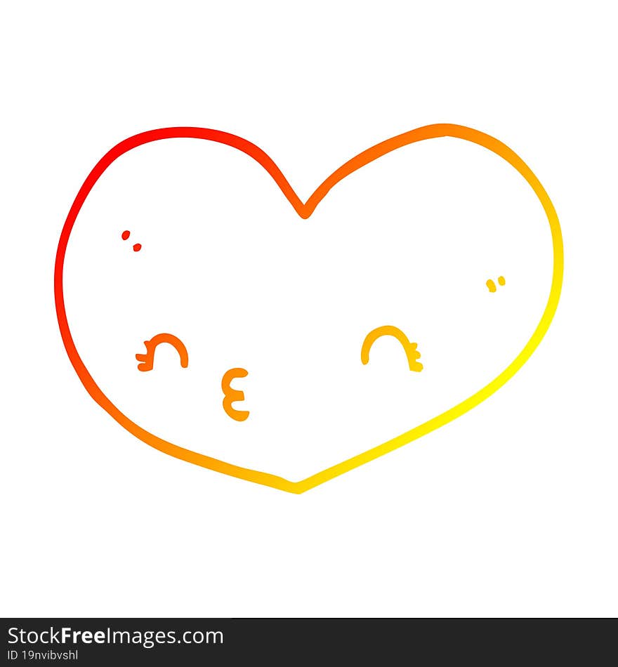 Warm Gradient Line Drawing Cartoon Heart With Face