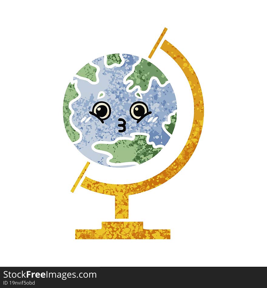 retro illustration style cartoon globe of the world