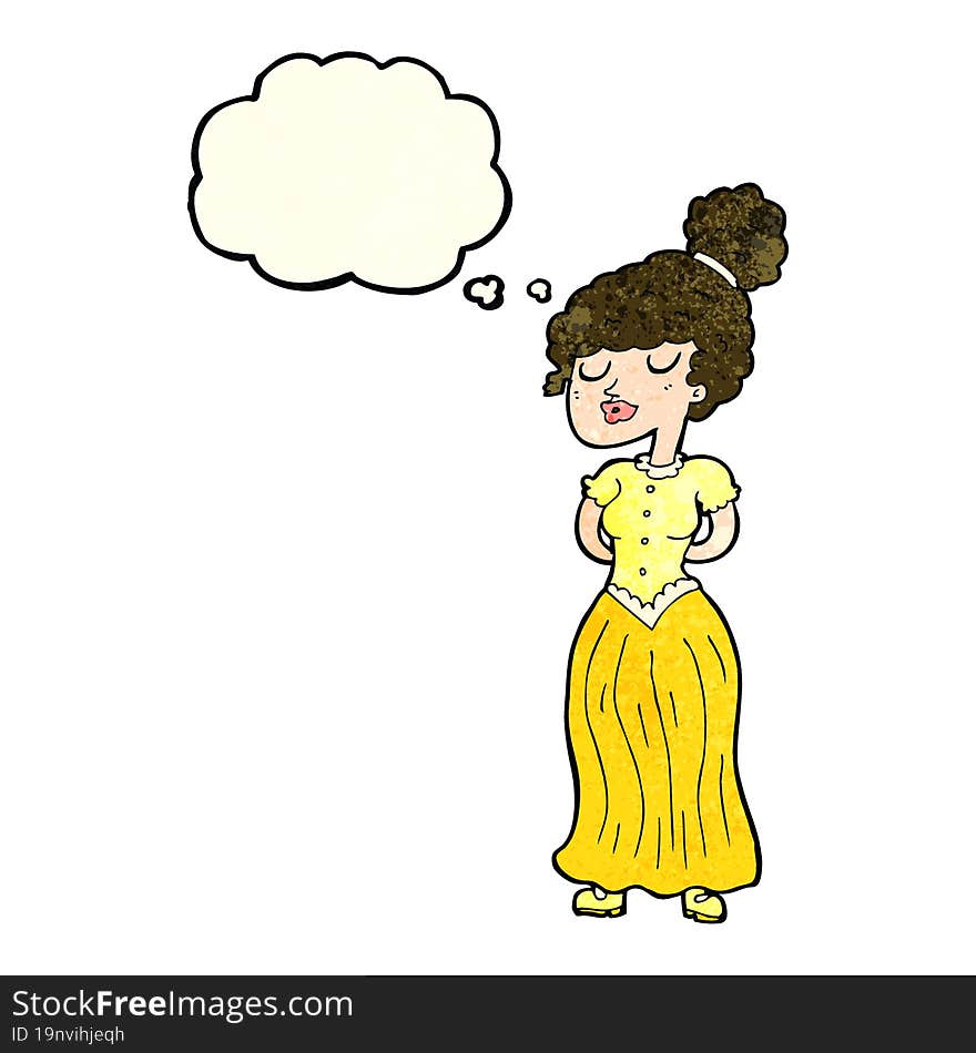 cartoon pretty victorian woman with thought bubble