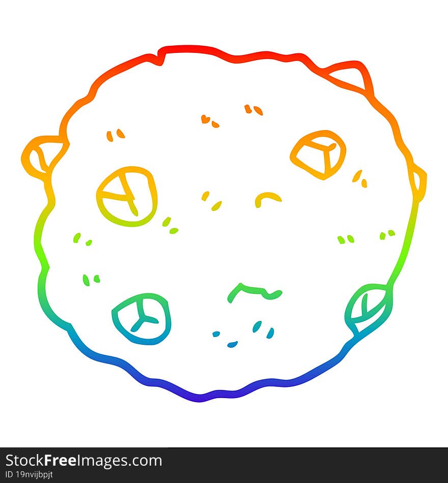 rainbow gradient line drawing cartoon chocolate chip cookie