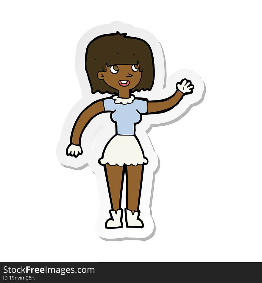 sticker of a cartoon girl waving