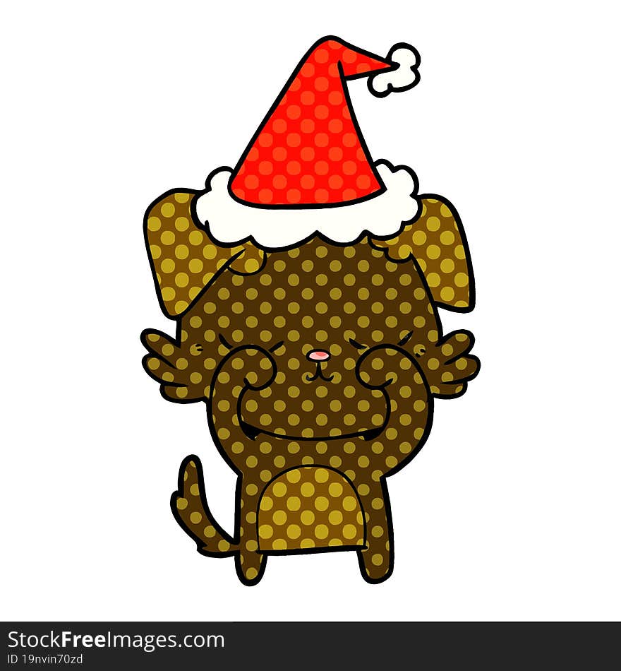 cute comic book style illustration of a dog wearing santa hat