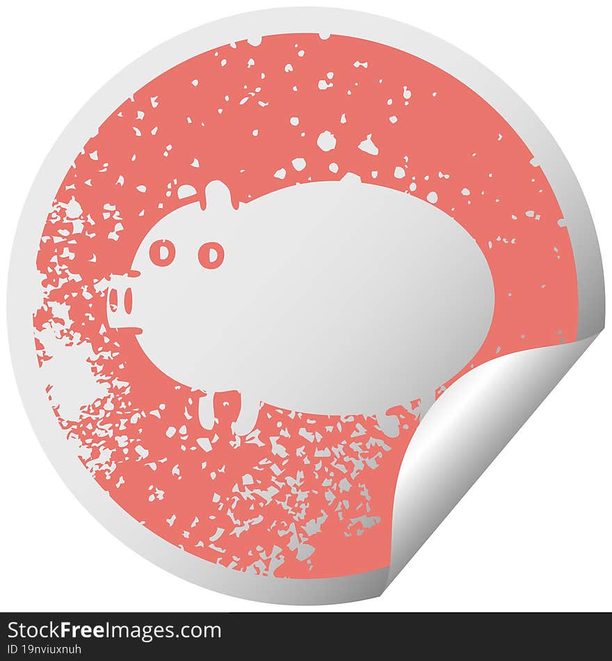 distressed circular peeling sticker symbol of a fat pig