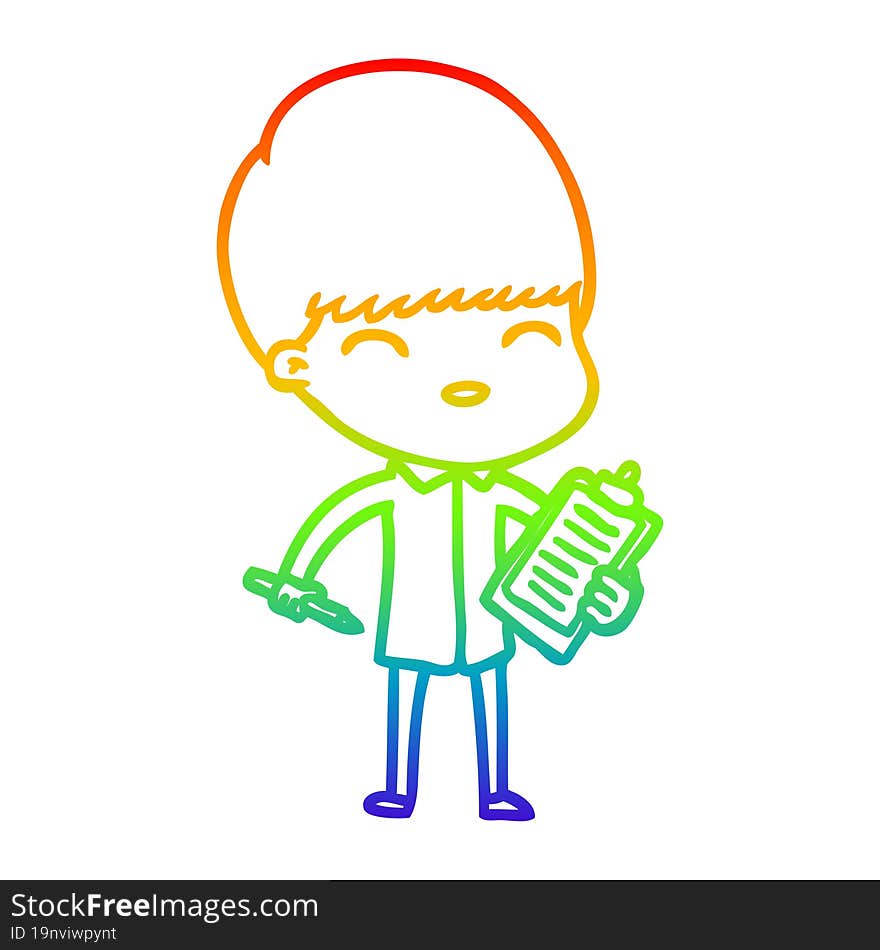 rainbow gradient line drawing cartoon boy taking notes