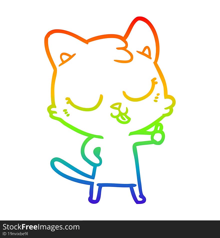 rainbow gradient line drawing of a happy cartoon cat