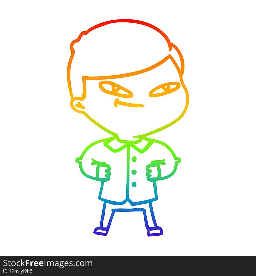 Rainbow Gradient Line Drawing Cartoon Confident Man