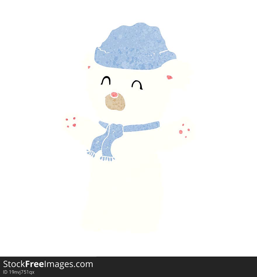 Cartooon Cute Polar Bear In Hat And Scarf