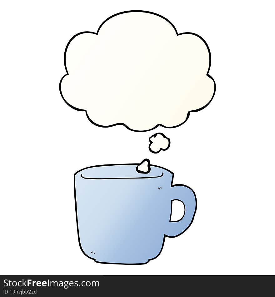 cartoon coffee cup and thought bubble in smooth gradient style