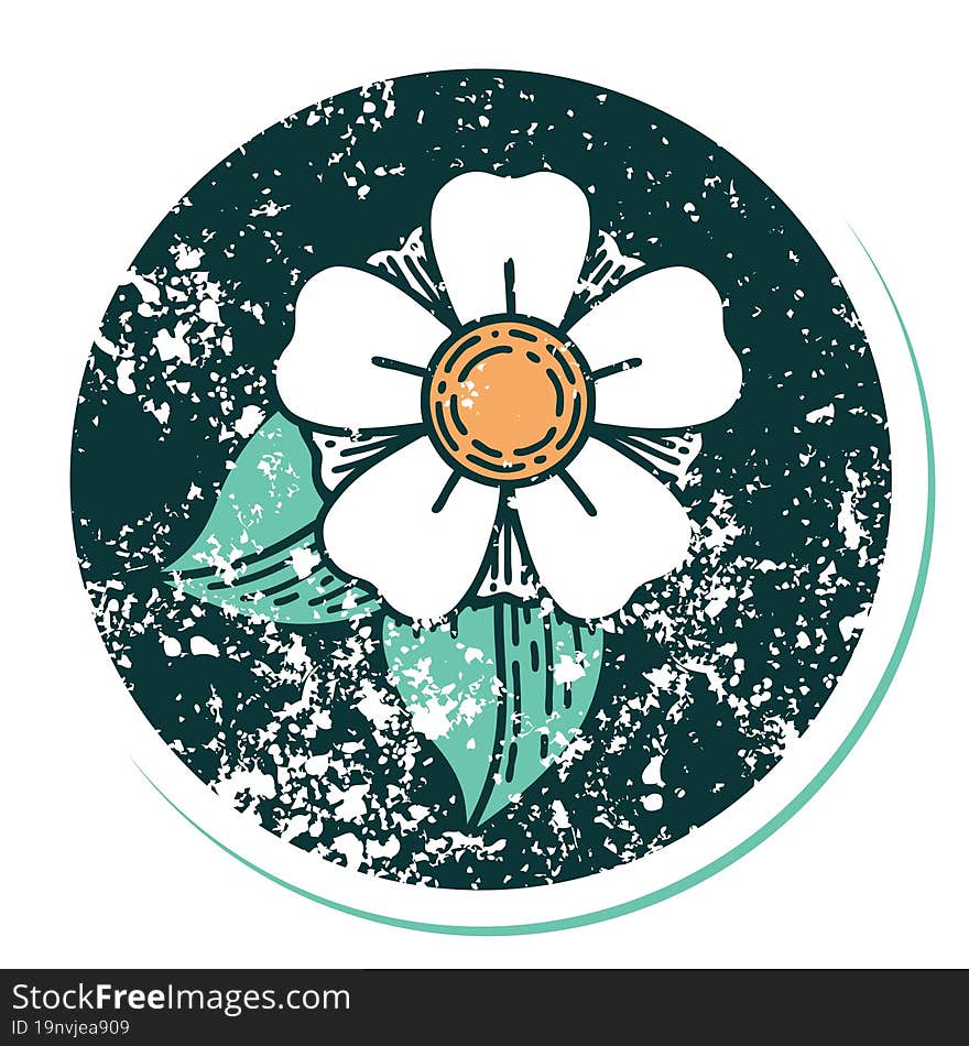 distressed sticker tattoo style icon of a flower