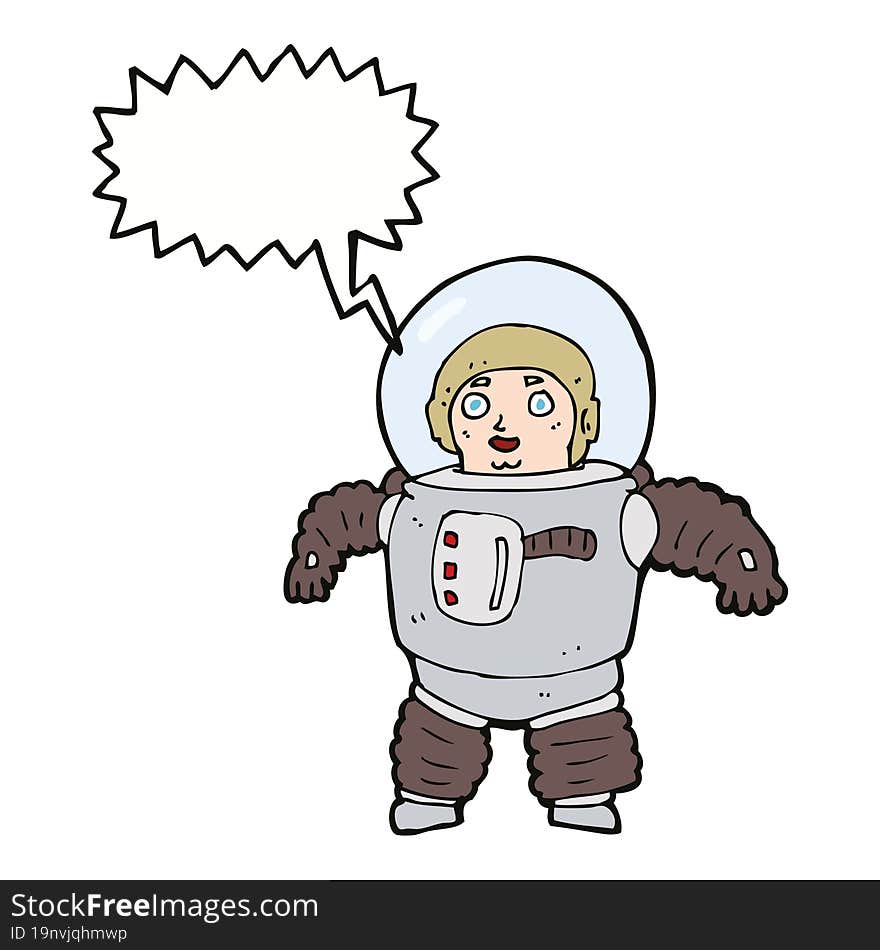 cartoon space man with speech bubble