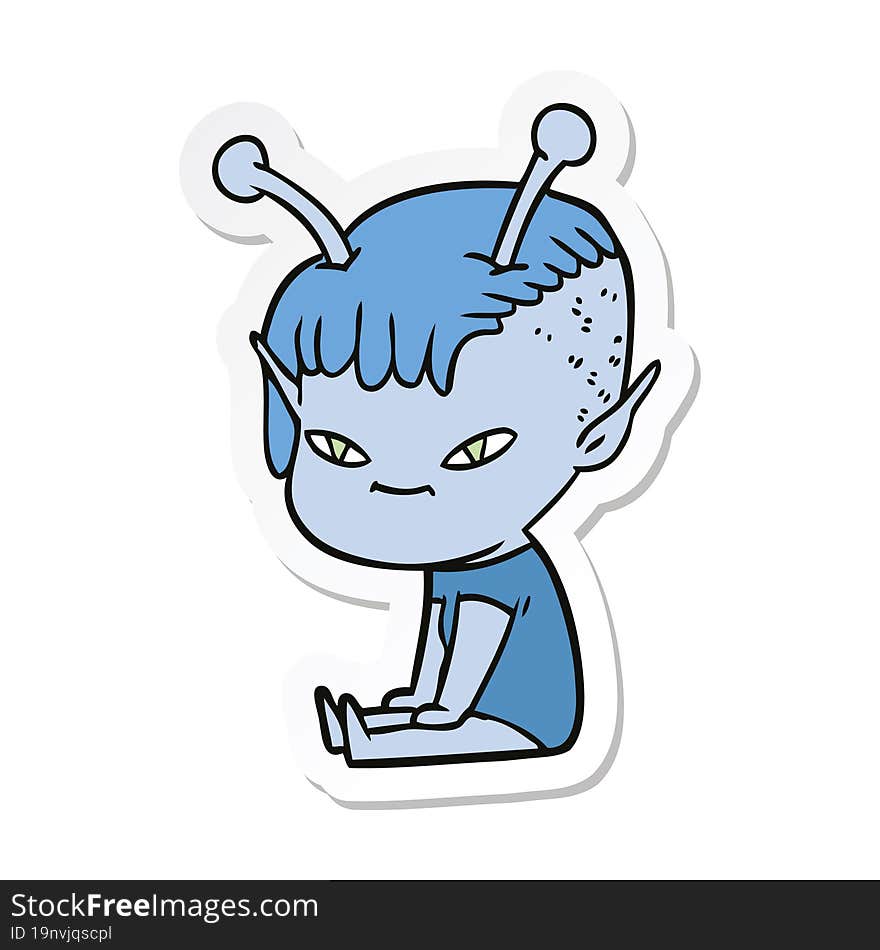 sticker of a cute cartoon alien girl