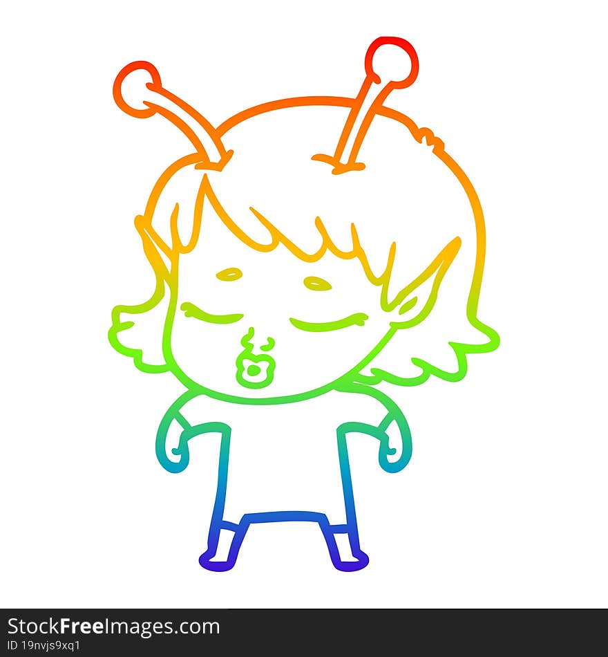 rainbow gradient line drawing cute alien girl cartoon