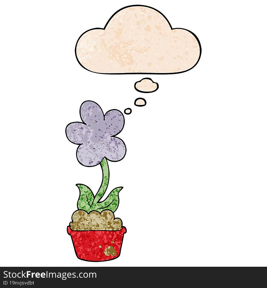 cute cartoon flower and thought bubble in grunge texture pattern style