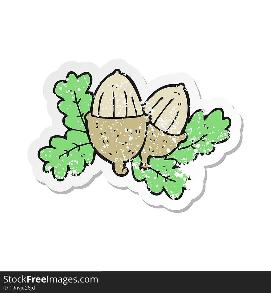 retro distressed sticker of a cartoon acorns