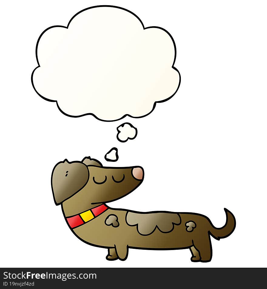 Cartoon Dog And Thought Bubble In Smooth Gradient Style