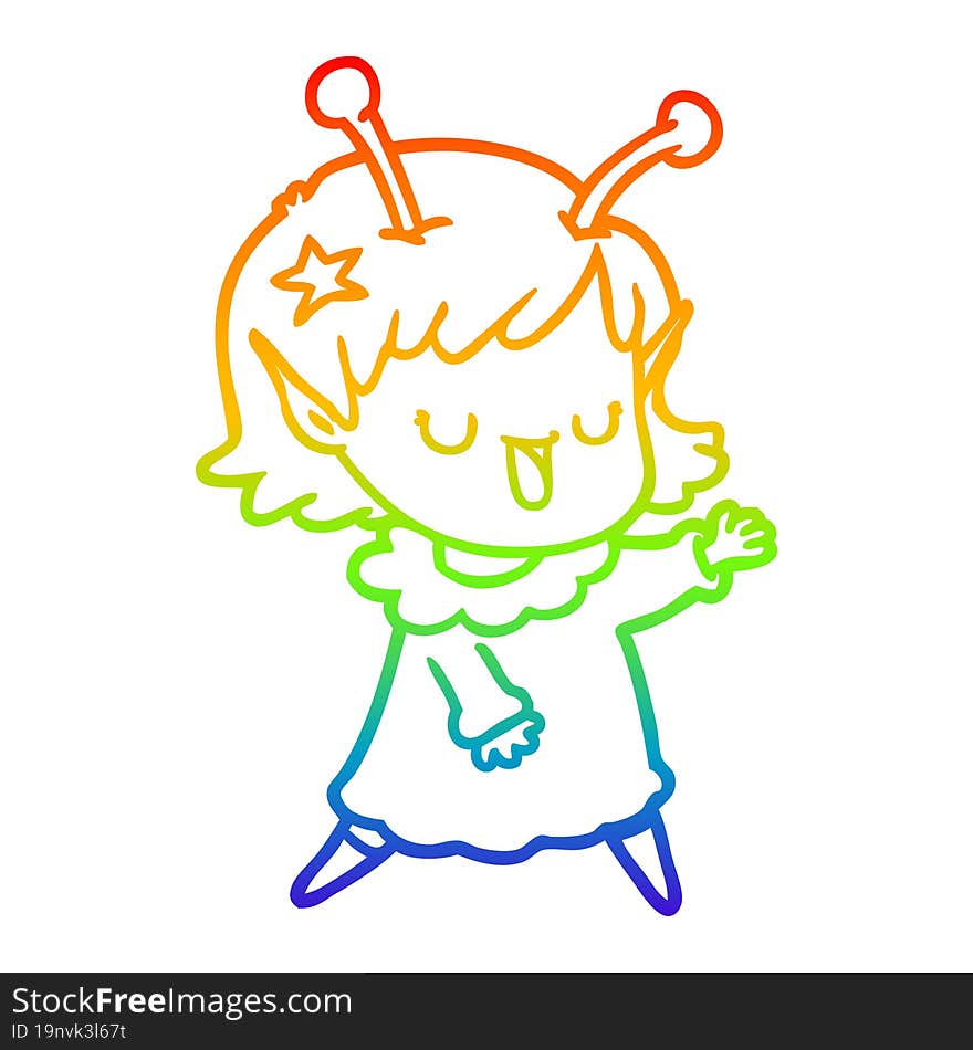 rainbow gradient line drawing happy alien girl cartoon