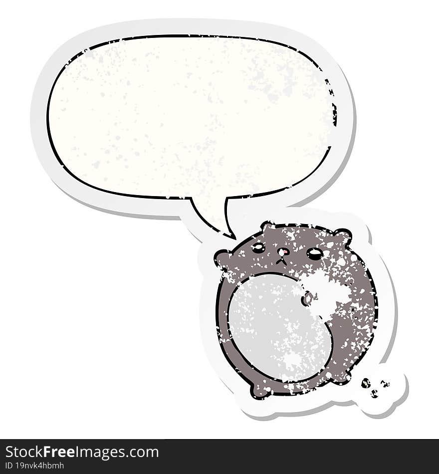 cartoon bear with speech bubble distressed distressed old sticker. cartoon bear with speech bubble distressed distressed old sticker